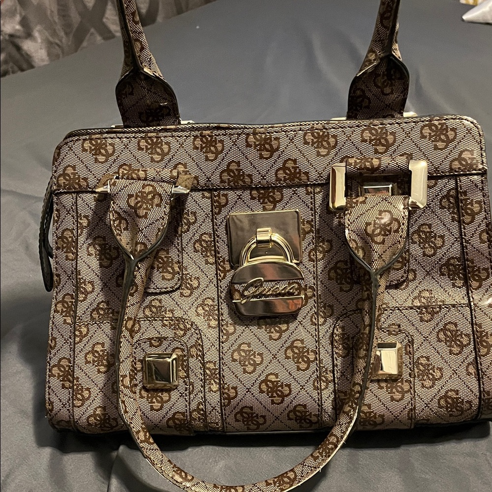 Guess Tan Patterned Shoulder Bag